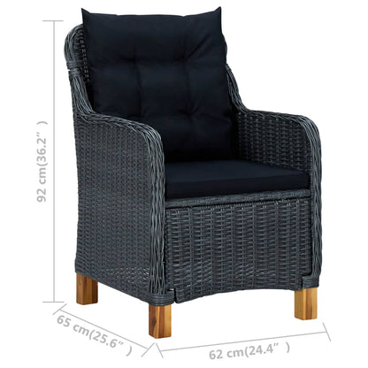 Dining Set – Tuinset – Bistroset – Buitenmeubelset – Terrasmeubels – Set van 8 Stoelen - Donkergrijs en Bruin – Weerbestendig PE Rattan – Massief Houten Tafelblad