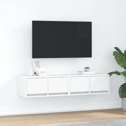 2pcs White Modern Minimalist Floating TV Stand with Storage - Heavy-Duty Hardwood Construction, Wall-Mounted Media Console with Open & Closed Shelving, Space-Saving Design for Flat-Screen TVs, Cable Management System, Easy As