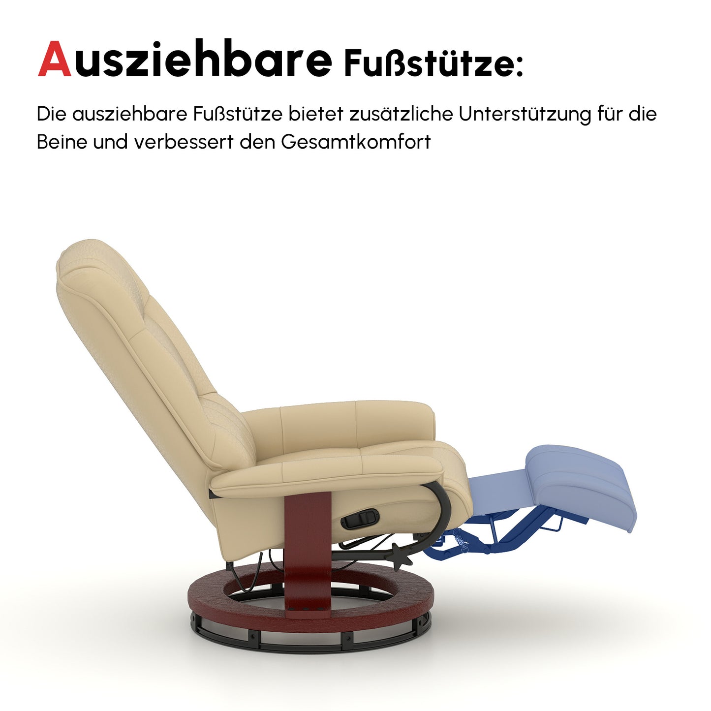 Relaxfauteuil – Relaxstoel – Luie Stoel – Verstelbare Zetel – Lounge Fauteuil – Crème – Verstelbare Rugleuning – Hoogwaardig Kunstleer