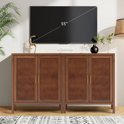 Dressoir – Buffetkast – Opbergkast – Kast – TV Meubel – Landelijke Stijl – Rattan Look – 2 Deuren – 3 Verstelbare Planken – MDF & Hout – 68,5 cm Hoog