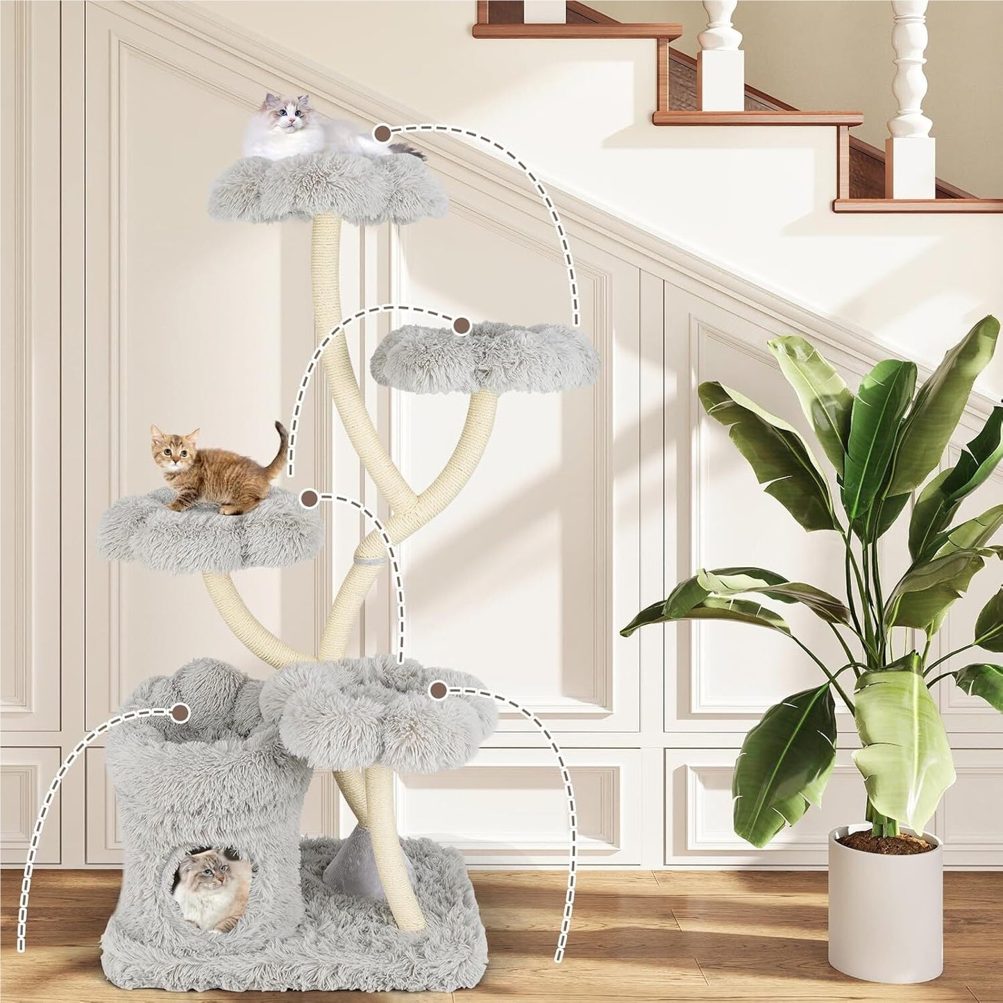 Krabpaal – Kattenboom – Kattenkrabpaal – Kattenhuis – Kattentoren – 165 cm Hoog – Sisal Krabpalen Met Zachte Ligplaatsen