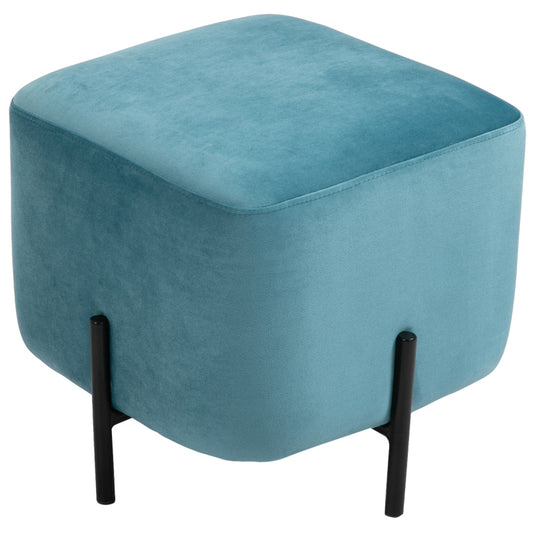 Voetenbankje – Voetensteun – Poef – Krukje – Ottoman – Turquoise – Polyester Bekleding – Stalen Frame – 44,5x44,5x41,5 cm – Comfortabel & Stijlvol