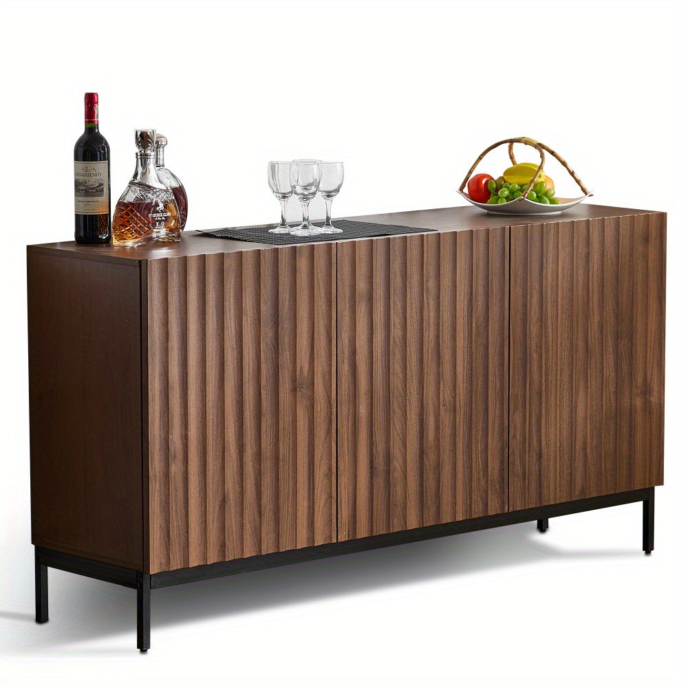 Dressoir – Opbergkast – Kast – Buffetkast – Ladekast – 150x40x80 cm – Modern Rustiek Donker Eiken – 3D Golfstructuur & Verstelbare Planken – Stevig Metalen Frame & Antikantelvoorziening