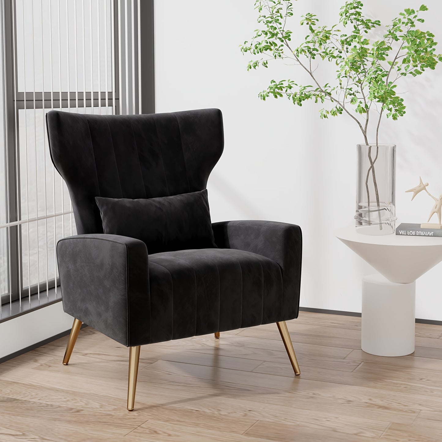 Velvet Fauteuil – Velvet Stoel – Lounge Chair – Leunstoel – Zwarte Fauteuil – Gouden Metalen Poten – Stevig Metalen Frame – Comfortabel Kussen