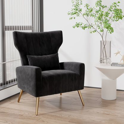 Velvet Fauteuil – Velvet Stoel – Lounge Chair – Leunstoel – Zwarte Fauteuil – Gouden Metalen Poten – Stevig Metalen Frame – Comfortabel Kussen