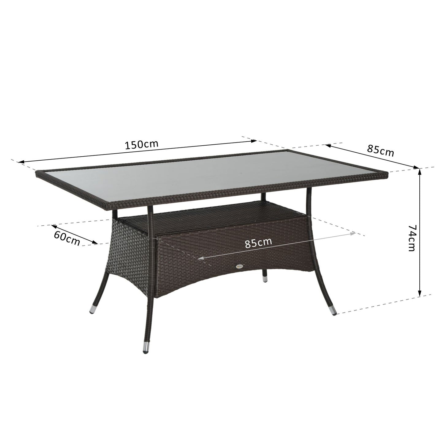 Tuinset – Tuinmeubel – Diningset – Buitenmeubel – Tuintafel – Poly rattan – Veiligheidsglas – 150x85x75 cm – Weerbestendig – Stevig metalen frame