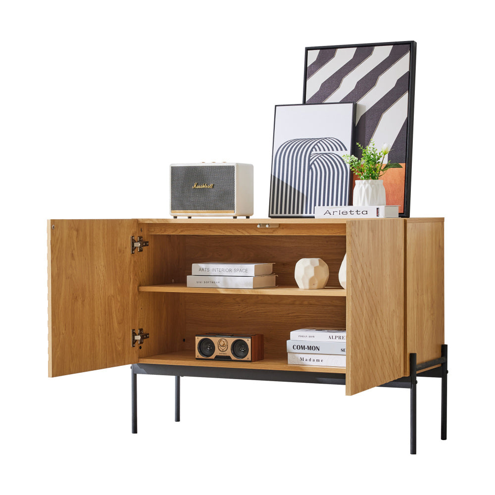 Dressoir – Sideboard – Opbergkast – Ladekast – Buffetkast – Modern – 2-Deurs – Met Metalen Poten – Houtlook – 100x75x40 cm – Duurzaam Niet-Houten Materiaal – Eenvoudige Montage
