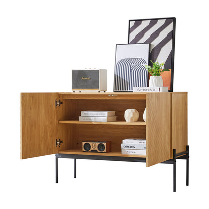Dressoir – Sideboard – Opbergkast – Ladekast – Buffetkast – Modern – 2-Deurs – Met Metalen Poten – Houtlook – 100x75x40 cm – Duurzaam Niet-Houten Materiaal – Eenvoudige Montage