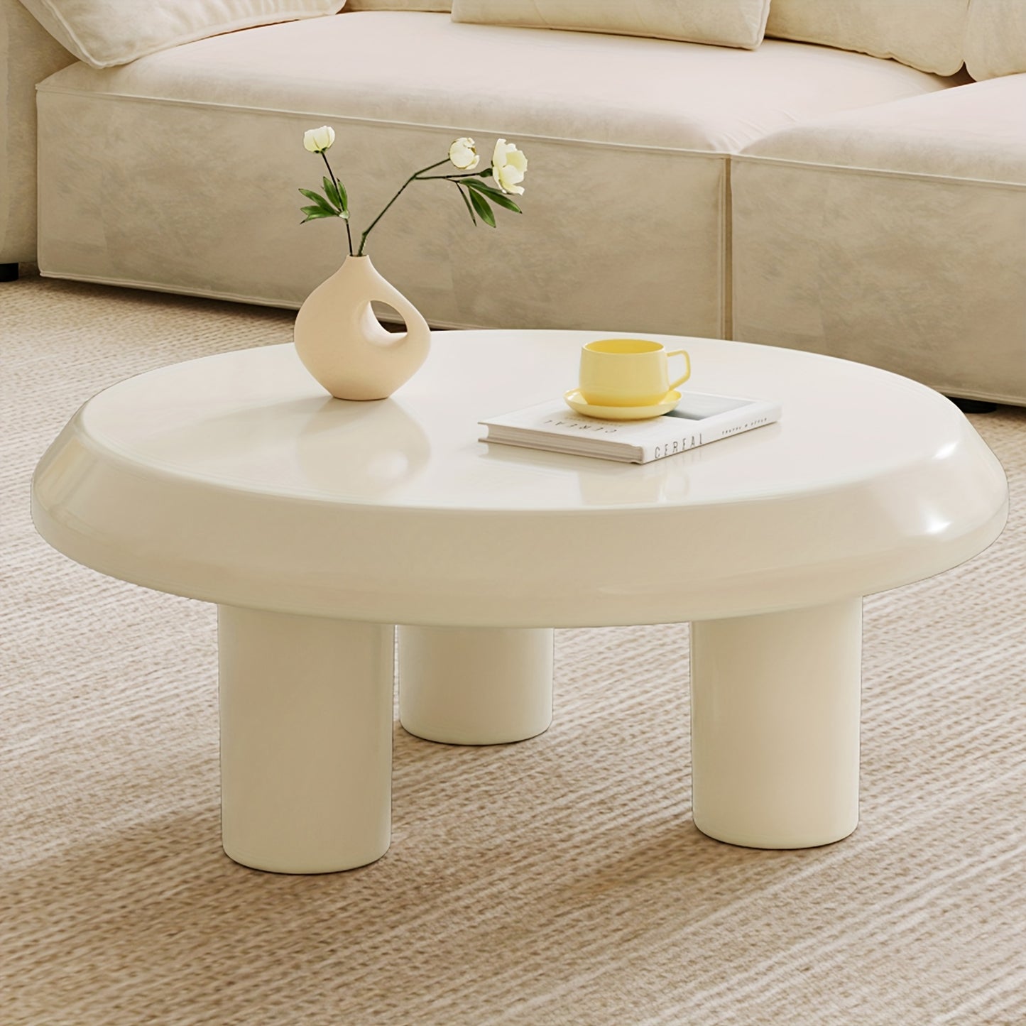 Salontafel – Bijzettafel – Koffietafel – Woonkamertafel – Banktafel – Set Van 2 – Ronde Design – Milky Wit – Compact En Ruimtebesparend – Eenvoudig Te Monteren