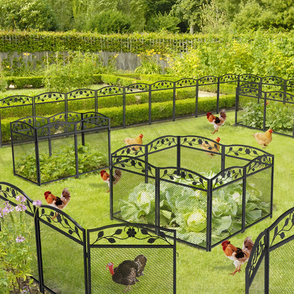 5 Panel Decorative Dog Fence Garden Fence Black Metal Garden Barrier Animal Barrier for Outdoor Garden Yard Patio Rustproof
