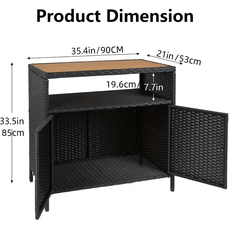 Opbergkast Buiten – Tuinkast – Tuinkist – Buitenberging – Opbergmeubel – Weerbestendig Rattan – Gepoedercoat Stalen Frame – 90x53x85 cm