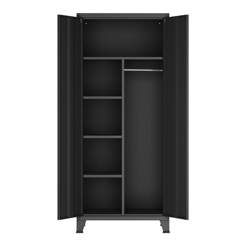 Stalen Kledingkast – Garderobekast – Kledingkast Met Laden – Opbergkast – Industrieel – 180x90x40 cm – 2 Laden – Ventilatiesleuven