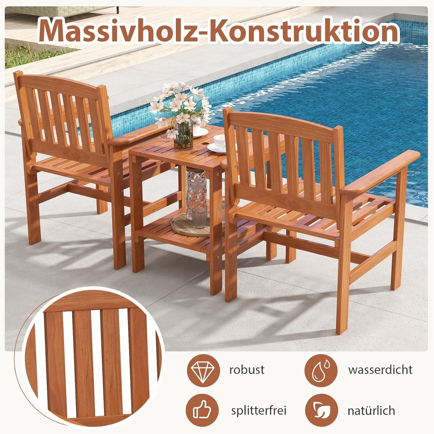Tuinbank – Tuinset – Buitenbank – Balkonbank – Acaciahouten Bank – 2 Persoons – Met Zijtafel – Parasoluithouder – Weerbestendig Hout – Ergonomisch Design
