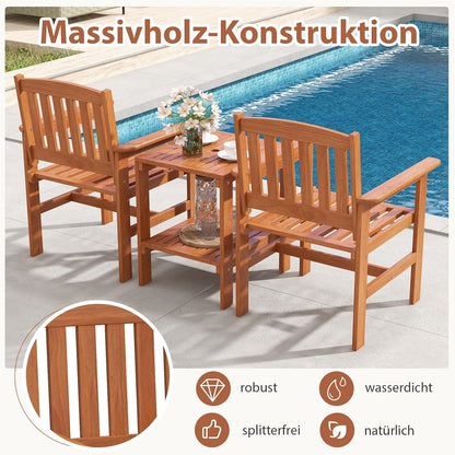 Tuinbank – Tuinset – Buitenbank – Balkonbank – Acaciahouten Bank – 2 Persoons – Met Zijtafel – Parasoluithouder – Weerbestendig Hout – Ergonomisch Design