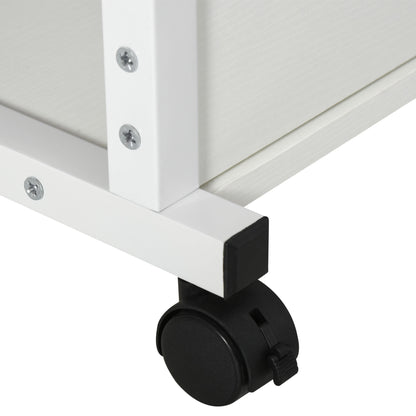 Zijtafeltje – Bijzettafel – Nachtkastje – Serveerwagen – Mobiel Tafeltje – Verstelbare Hoogte 72-82 cm – Metalen Frame Met 2 Opbergrekken