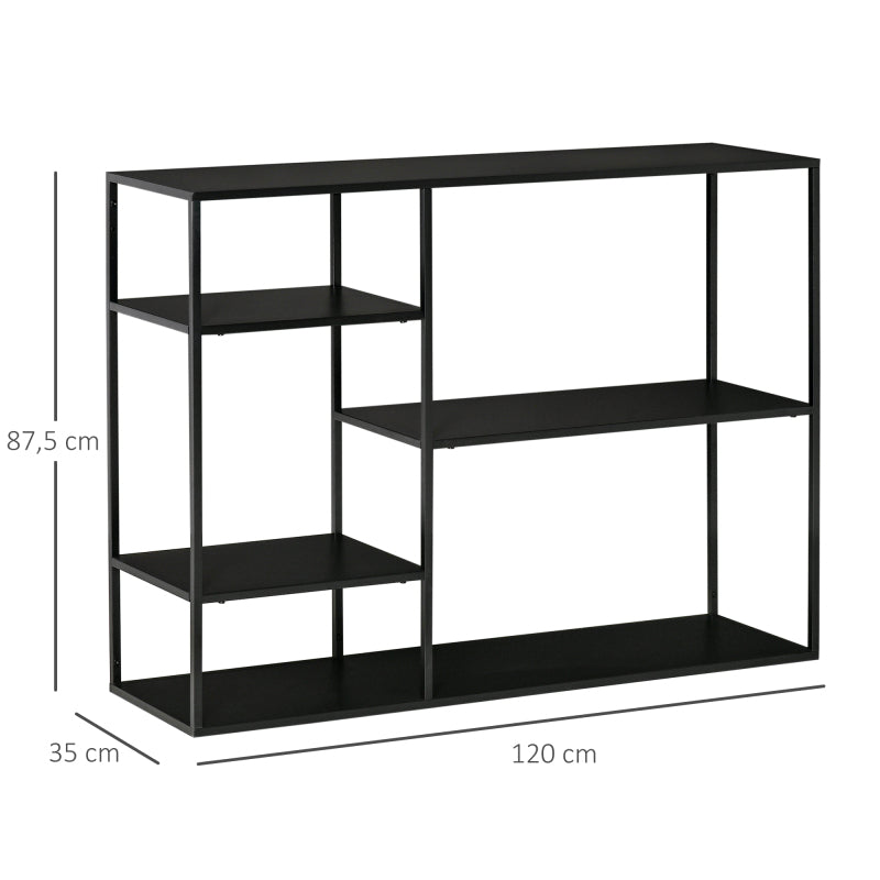 Boekenkast – Boekplank – Opbergrek – Wandkast – Stellingkast – Zwarte Metalen 5-Laags Boekenkast – Kant-en-Klaar Geassembleerd – Anti-Kantel Ontwerp