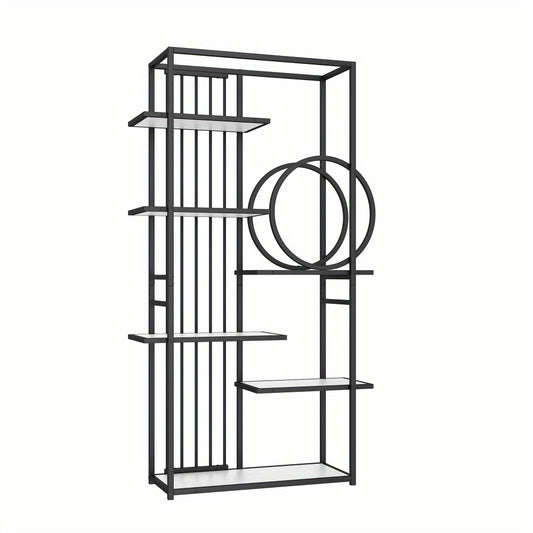 Boekenplank – Wandplank – Wandrek – Boekenrek – Wandkast – Metalen Wandkast – Geometrisch Design – 100x30x180 cm – Staal – Wit/Zwart