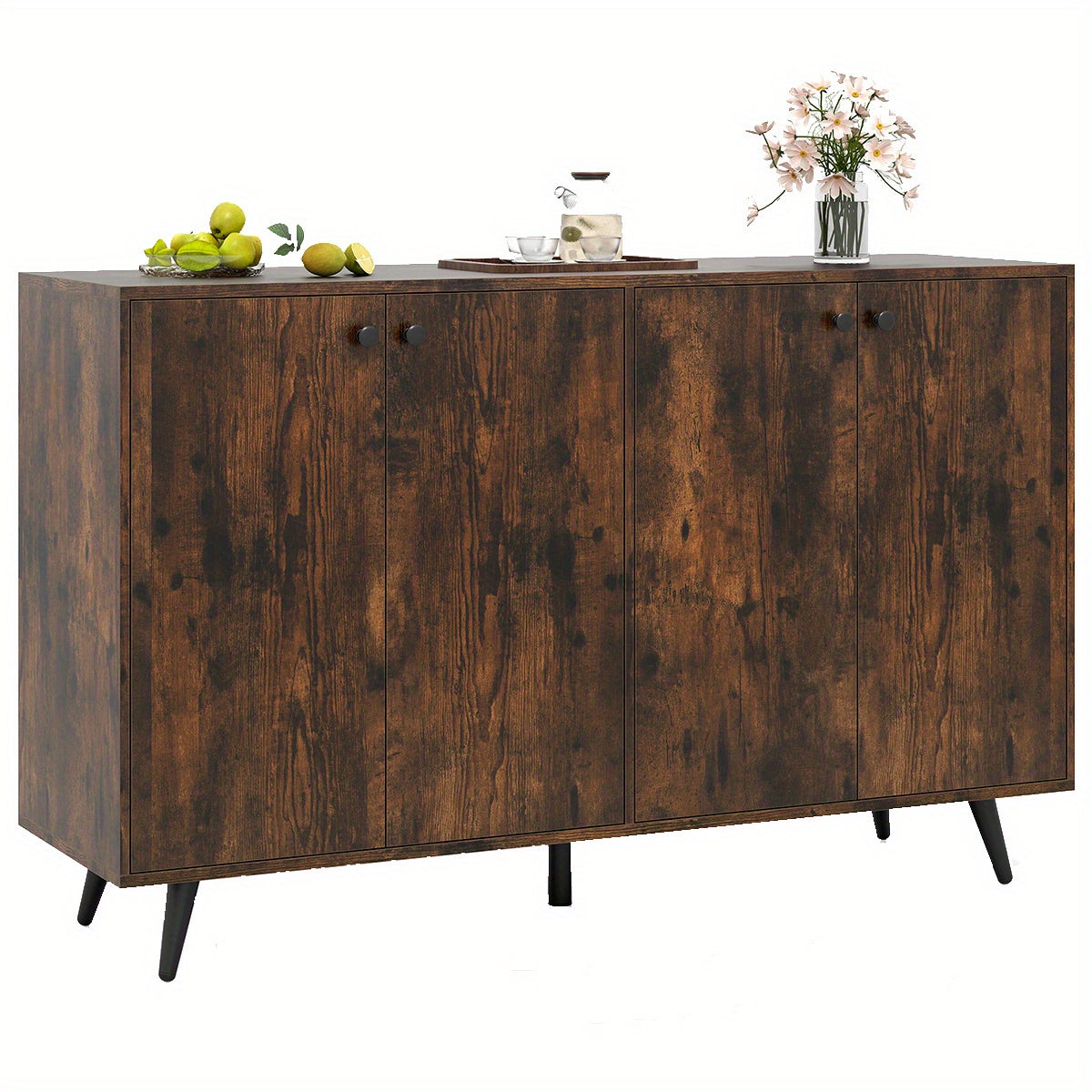 vierdeurs dressoir – buffetkast – opbergkast – sideboard – kast industrieel – verstelbare planken – duurzaam hardhout 127 cm bruin