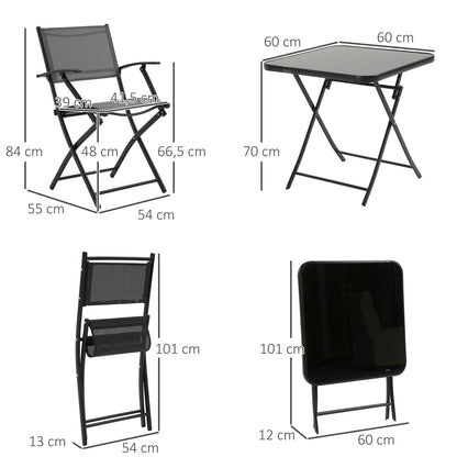 Bistroset – Balkonset – Tuinset – Tuinmeubelen – Zitgroep – Metaal Gepoedercoat – Inklapbaar Met Gehards Glasblad