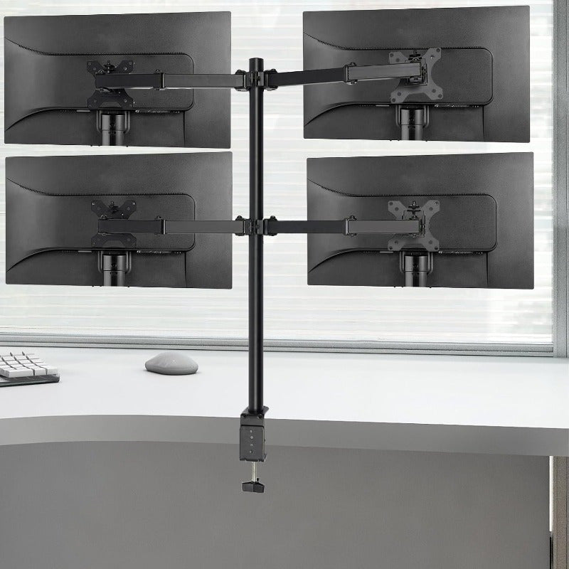 Monitorarm – Monitorbeugel – Monitorstandaard – Monitorhouder – Multi-screen Mount – Voor 4 Schermen 10-27 Inch – Verstelbaar 0-40 cm Hoogte – Robuust Koudgewalst Staal Zwart