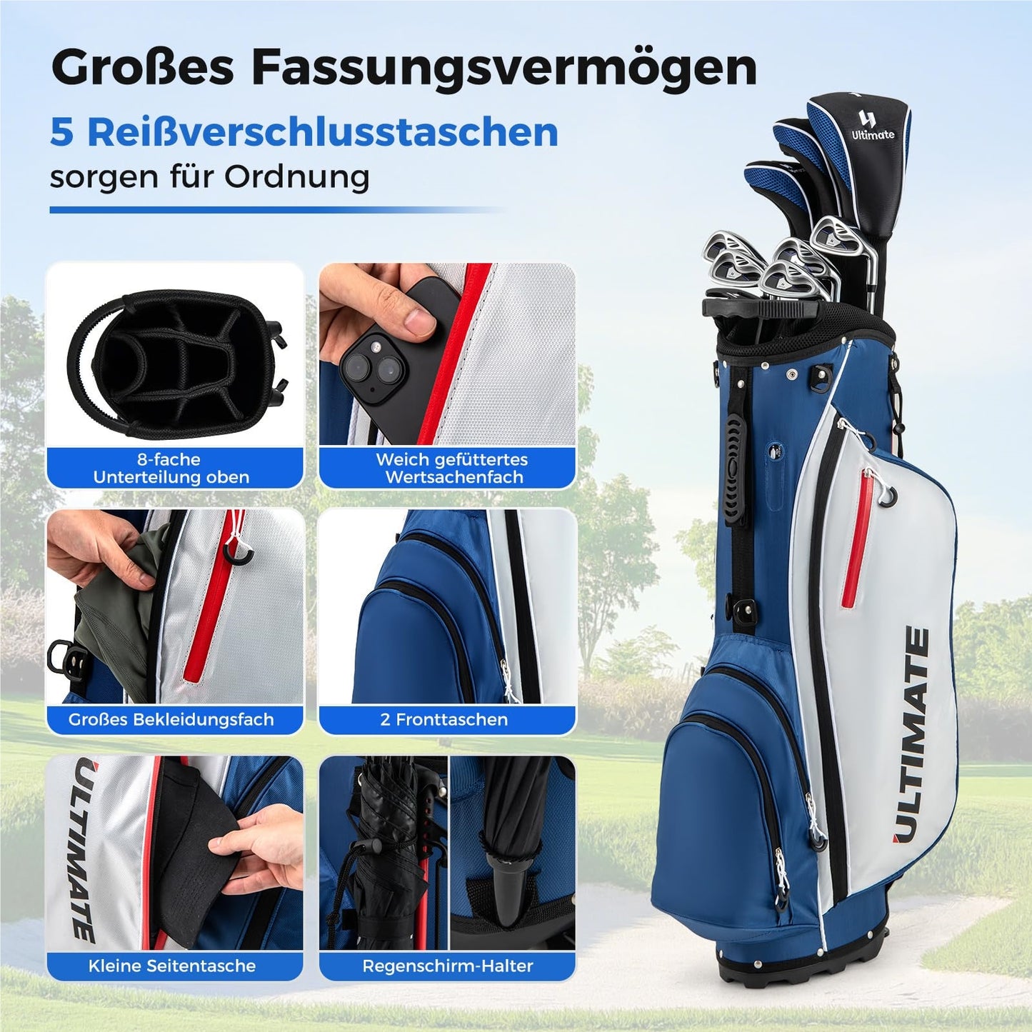 Complete Heren Golfset – Golfclubs Set – Golftas – Golf Driver – Golf Putter – Lichtgewicht 5,8 kg – 460cc Aluminium Driver – Inclusief Regenhoes – Rechts Handig – 11-Delig