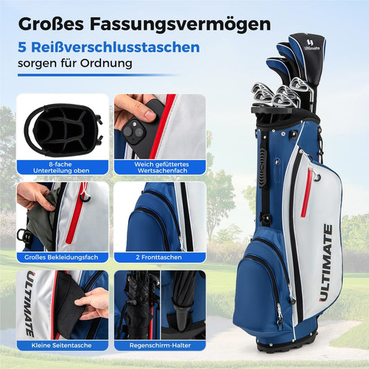 Complete Heren Golfset – Golfclubs Set – Golftas – Golf Driver – Golf Putter – Lichtgewicht 5,8 kg – 460cc Aluminium Driver – Inclusief Regenhoes – Rechts Handig – 11-Delig