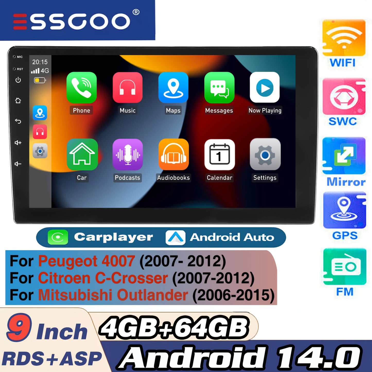 2-DIN Auto Radio – Android Multimedia Systeem – Head Unit – Navigatiesysteem – Autoradio – 4GB+64GB – 9 Inch IPS Touchscreen – Draadloze CarPlay & Android Auto
