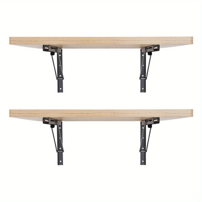 2pcs Wall Mounted Foldable Workbench with Heavy-Duty Metal Frame & Wood-Like Surface - Space-Saving Foldable Design, 29.94 KG Capacity, 59.94cm Wide Work Surface, Adjustable Height, Easy Install for Workshop, Garage, Home Off