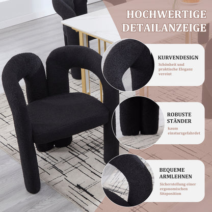 Stoel – Eetkamerstoel – Bureaustoel – Fauteuil – Leesstoel – Teddyflor Bekleding – Ergonomische Rugsteun – Zithoogte 42 cm – Stevig Houten Frame – Zwart