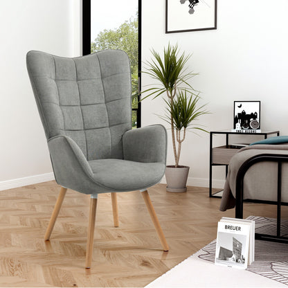 Scandinavische Fauteuil – Sessel – Stoel – Relaxstoel – Lounge Chair – Groen Patchwork – Met Houten Poten – Hoogwaardige Schuimvulling