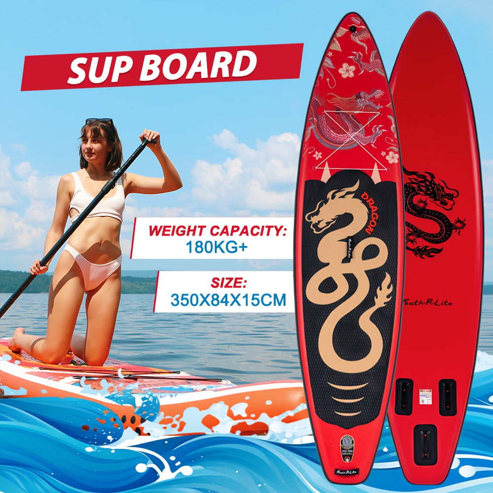 Paddleboard – SUP Board – Opblaasbaar Board – Stand Up Paddle – Watersportboard – Rood Draak Design – 350x84x15 cm – Duurzaam PVC