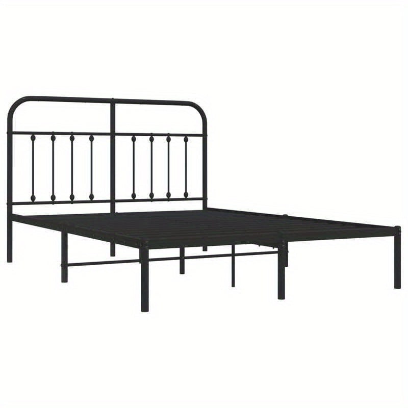 Modern Black Metal Bed Frame with Headboard, 140x190cm - Powder-Coated Steel for Strength & Stability, Minimalist Design for Contemporary Bedrooms, Minimalist Bed Frame | Modern Bedframe | Sleek Metal Design