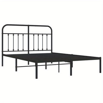 Modern Black Metal Bed Frame with Headboard, 140x190cm - Powder-Coated Steel for Strength & Stability, Minimalist Design for Contemporary Bedrooms, Minimalist Bed Frame | Modern Bedframe | Sleek Metal Design