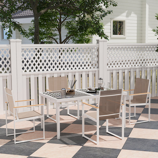 Tuinset – Tuinmeubelset – Diningset – Loungeset – Balkonset – 5-delig – Gepoedercoat Stalen Frame – Afneembaar Glazen Tafelblad