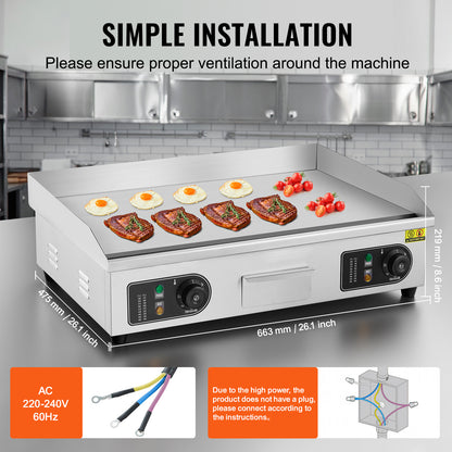 Elektrische Bakplaat – Grillplaat – Teppanyaki – Flat Top Grill – Bakplaat Professioneel – 4000W Vermogen – Roestvrijstalen Oppervlak 58x38 cm