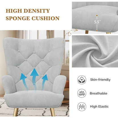 Fauteuil – Relaxstoel – Loungechair – Leunstoel – Woonkamerstoel – Beige Velvet Stof – Ergonomisch Comfort – Metalen Poten