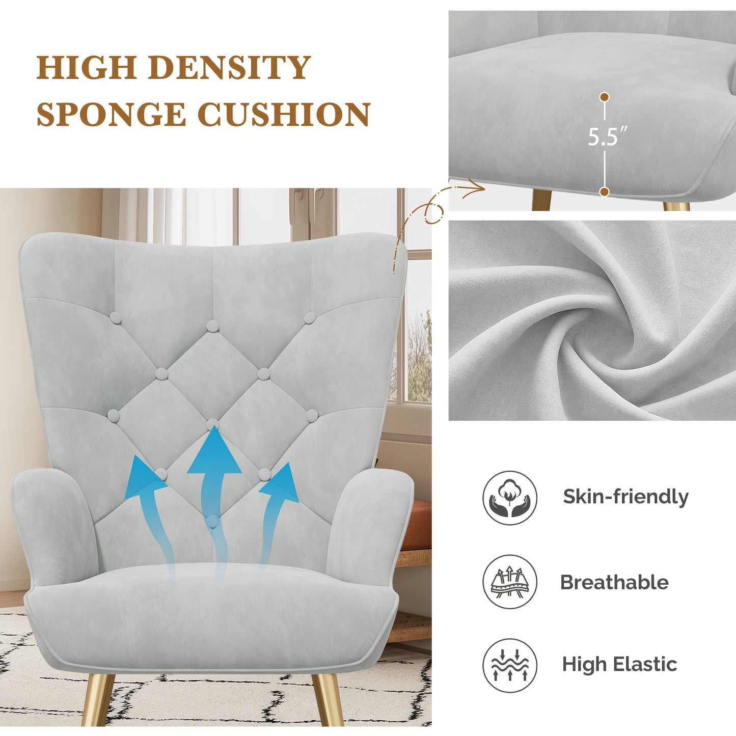 Fauteuil – Modern Stoel – Relaxfauteuil – Gestoffeerde Stoel – Lounge Chair – Bruin – Ergonomisch Design – Zachte Velvet Bekleding