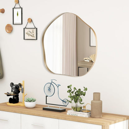 Irreguliere Wandspiegel – Asymmetrische Spiegel – Wanddecoratie – Interieur Spiegel – Deko Spiegel – HD Spiegelreflectie – Houten Frame 75x70 cm – Gouden Variant