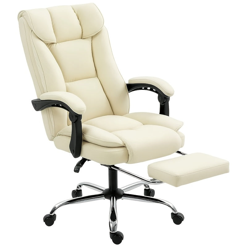 Ergonomic Office Chair with Wheels and Stability Plate | Featuring Armrests, Adjustable Headrest, Lumbar Support, Height Adjustment, Memory Foam, Rocking Function, Suitable for Office, Study Room, Bedroom, Color: Beige and Bl