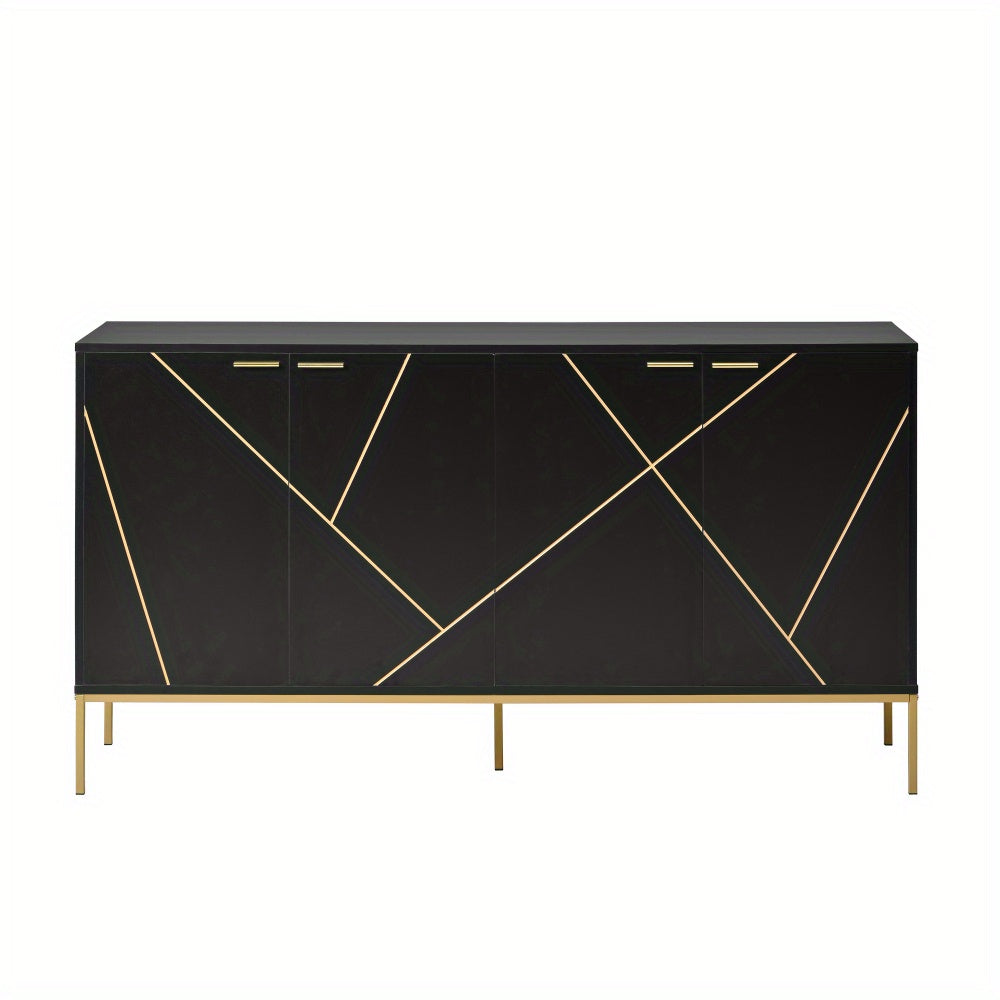 Dressoir – Dressoirkast – Ladekast – Opbergkast – Buffetkast – Zwart met Gouden Metalen Accenten – 150x80x40 cm – TV Meubel