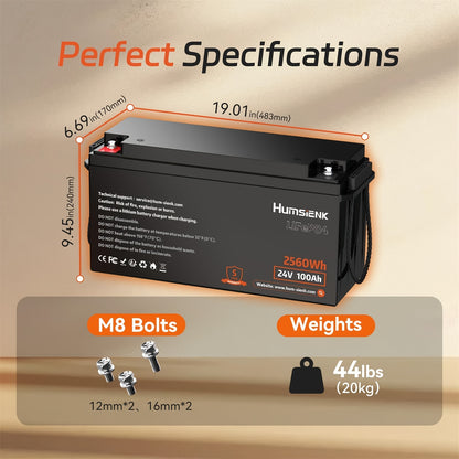LiFePO4 Accu – Lithium Batterij – Bootaccu – Camperaccu – Zonne-energie Accu – 24V 100Ah – 800A Pieksstroom – 15.000+ Levensduurcycli