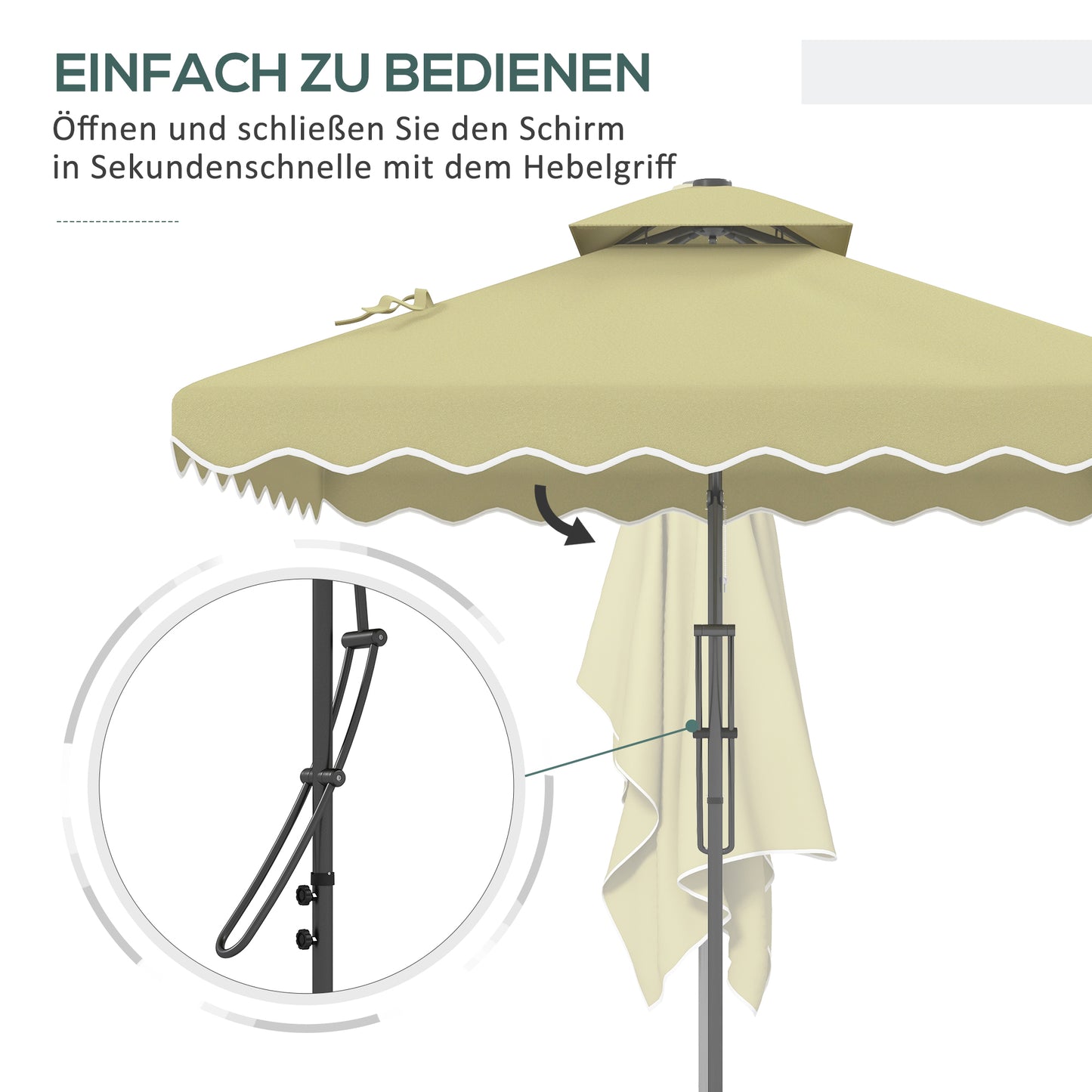 Parasol – Tuinparasol – Balkonparasol – Stokparasol – Terrasparasol – Decentraal Zijpaal – 2,5x2,5 m – Metalen Frame – Beige Polyester – Kruisvoet – Slingerbediening