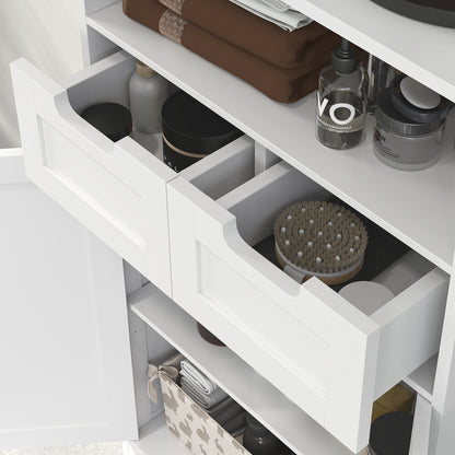 Bathroom Cabinet with 2 Drawers, Door, 60 x 30 x 109 cm, White