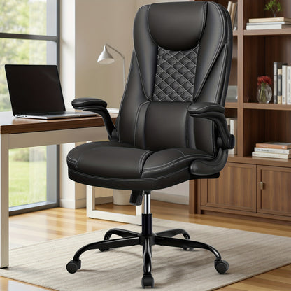 KERDOM Heavy Duty Executive Office Chair - Extra Wide Big and Tall Computer Desk Chair with Ergonomic High Back Support, Height-Adjustable, 135° Tilt & Rocker Mechanism, Lumbar Cushion, Flip-Up Arms, Heavy Duty 150kg/330lbs