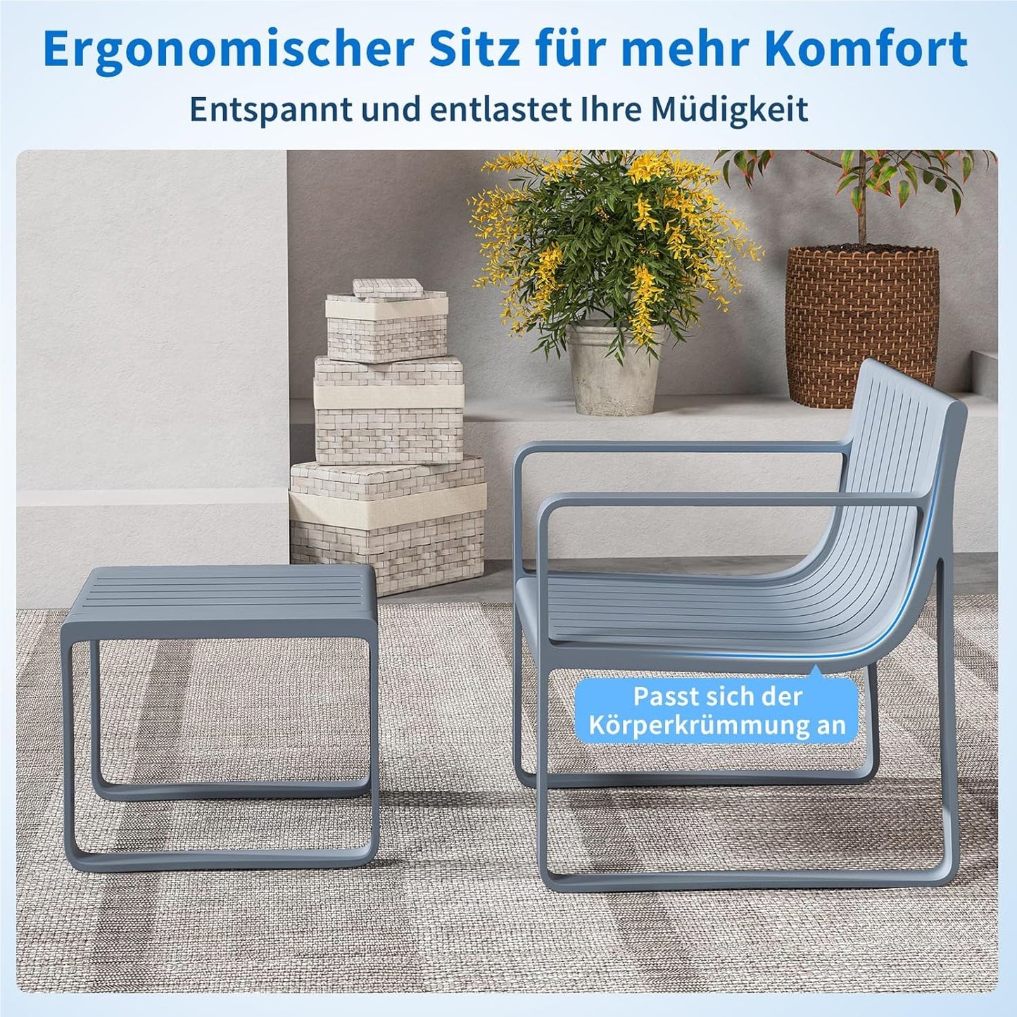 Tuinmeubelset 2-Delig – Balkonset – Tuinstel – Terrasmeubilair – Tuinstoel Met Tafel – Weerbestendig PP Materiaal – Ergonomische Stoel