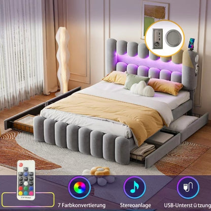 Bedframe – Bed – Slaapbank – Opbergbed – Slaapmeubel – 160x200 cm – 4 Lades & Ingebouwd Stereo Systeem – Volledig Gemonteerd & Ruimtebesparend Design