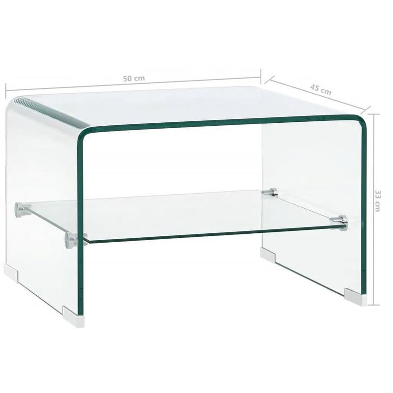 Salontafel – Koffietafel – Bijzettafel – Tafeltje – Woonkamertafel – Transparant Glasblad – Hardhouten Poten – 50x45x33 cm – Minimalistisch Design