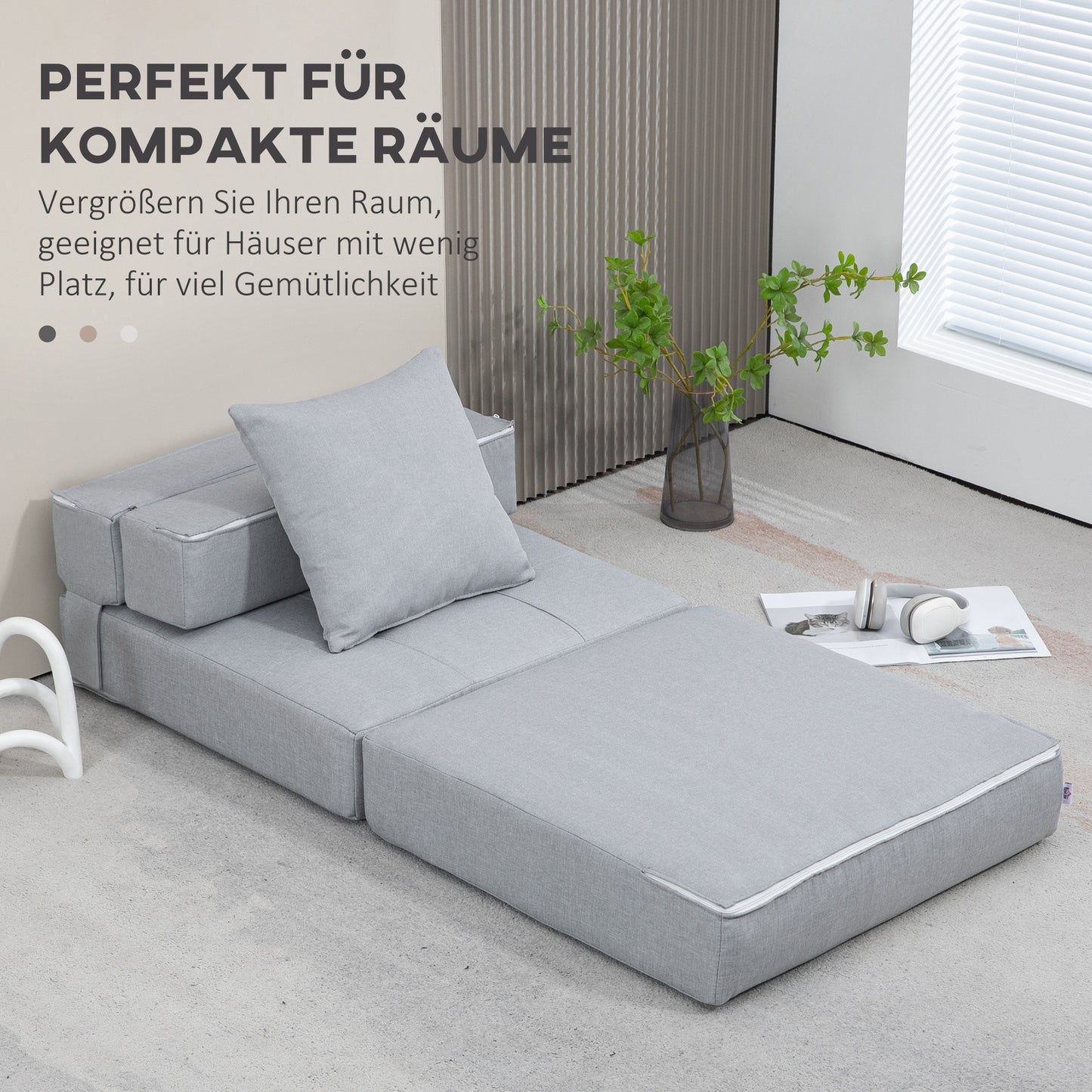 Slaapstoel – Slaapbank – Zetelbed – Logeerbed – Slaapfauteuil – 2-in-1 Opvouwbaar Design – Comfortabel Zacht Kussen – Lichtgrijs – Draagvermogen Tot 100 kg