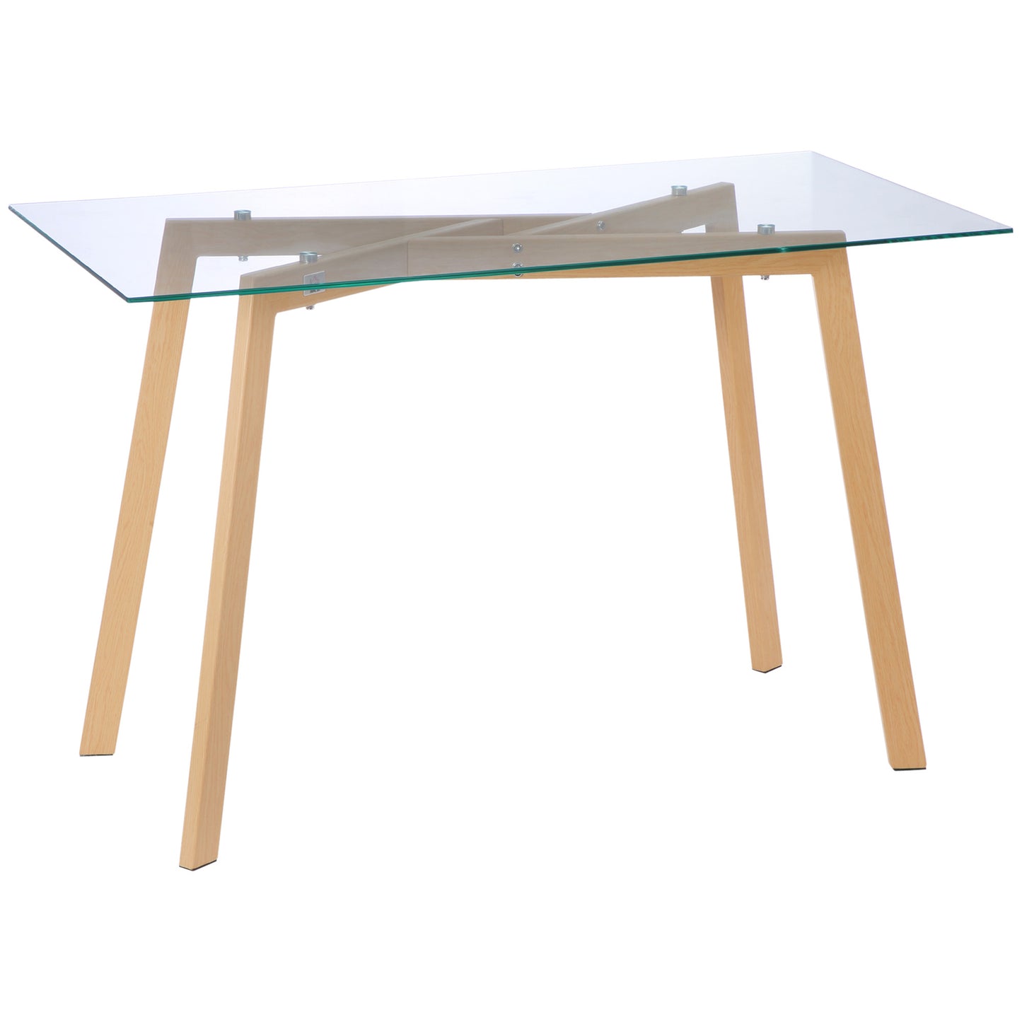 Eetkamertafel – Tafel – Eettafel – Dinertafel – Werktafel – Transparant Glasblad – Staal Frame – 120x60x76 cm – Houtlook Afwerking