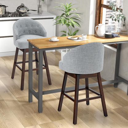 Barstoel – Barkruk – Barstoel Met Rugleuning – Keukenkruk – Draaiende Barkruk – 360° Draaibaar – Ergonomisch Met Voetensteun – Gemaakt Van Rubberhout Met Linnen Bekleding – Grijs – Zithoogte 78 Cm